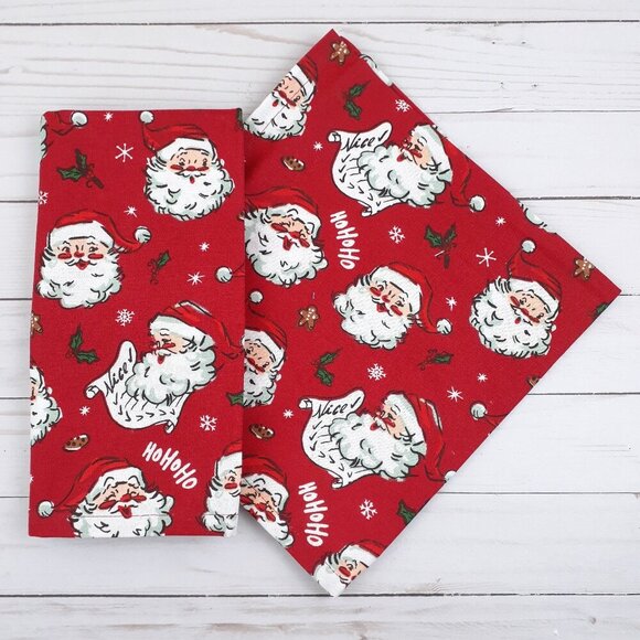 Christmas Fabric Dinner Napkins Santa Cheer Set of 4 Cotton 20x20 - Picture 1 of 2